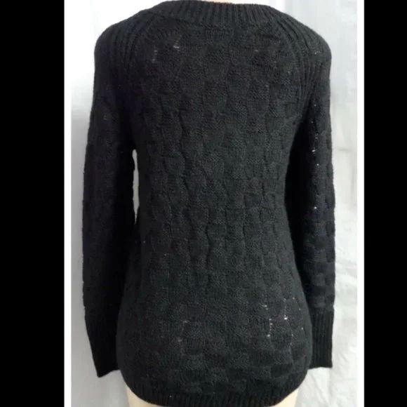 ANN TAYLOR BLACK CABLE KNIT ACADEMIA CASUAL CLASSIC PREPPY WOOL SWEATER SZ L NWT - Picture 3 of 4